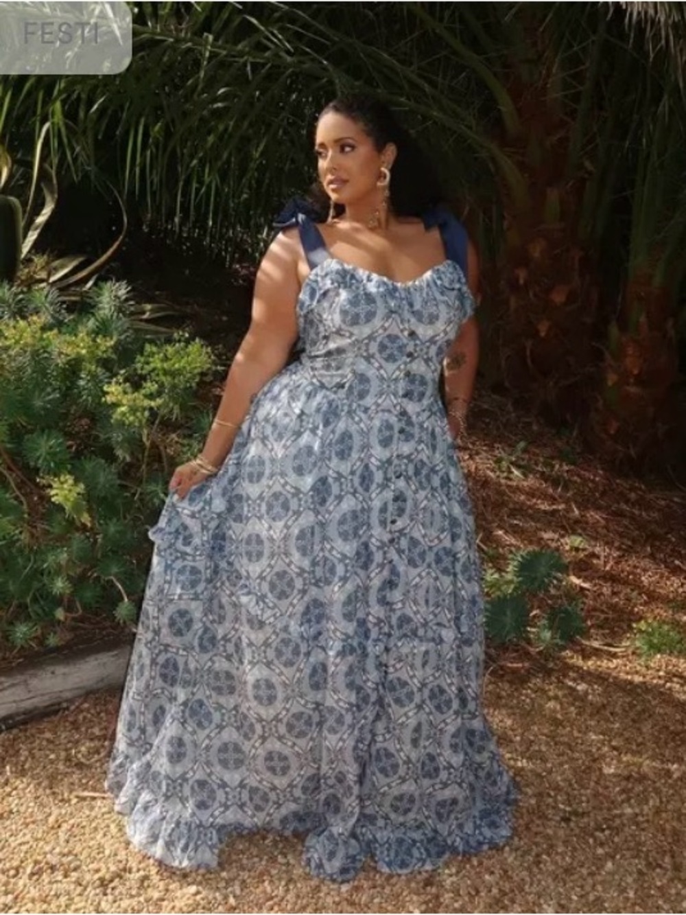 NWT Torrid Festi Button Front Tie-Strap Maxi Dress